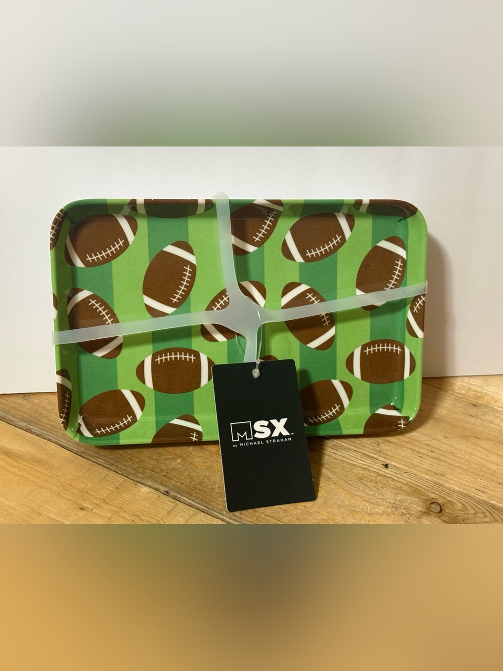 MSX Set of 4 Football Themed 100% Melamine APPETIZER PLATES (5.5” x 8”) - NWT